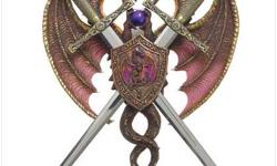 Description
No castle is complete without a noble knightly crest! Two proud dragons, locked in battle, intertwine to form a curvy backdrop for two shining gold-hilted removable swords. Hang this prize with pride upon your door or wall!
Specification