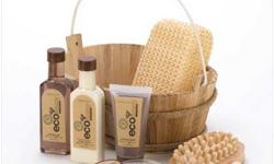 Eco-friendly bath set has every essential for a deluxe spa experience! Textured sponge and massaging brush invigorate, as moisturizing bath favorites give tired skin a welcome pick-me-up. Bamboo sugarcane fragrance. Set includes: 4 fl. oz. shower gel and