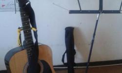 Guitar( acoustic), ,Estaban, in carry case,toss, in 'music-book-stand' ,one, Estaban, instructional-dvd vol.2 ,&, laminated, Estaban,signiture wall chord-chart ,20x20",&, guitar-stand ,includes: pic ;new&nbsp;extra steel strings ,&,guitar-strap. LIKE NEW/
