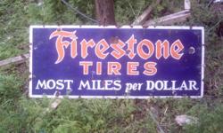 Old Firestone tire sign aprox 2' x 4' porcelain on metal