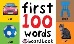 First 100 Words Product Description Your little one will soon learn some essential first words and pictures with this bright board book. There are 100 color photographs to look at and talk about, and 100 simple first words to read and learn, too. The