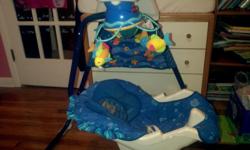 Great swing all parts and it works great our baby loved it 2 positions for cradle a shimmering/sparkling globe surrounded by fish lights up and sings to baby would like to get 100.00 paid 150.00 and seldom used considering