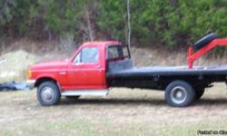 1989 1 ton diesel super duty red with goose neck hook up 12 foot glat bed , showa 84,775 miles