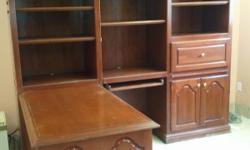 roll top desk $250.00, (2) redwood office desks with book shelf $300.00/ $250.00