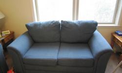 Loveseat sofa and couch
The items are blue in color with wooden feet and I just re-stuffed the cushions. No stains on it, No pet and kids in home. The set is about four years old. It is still in good condition. If you're looking for a nice looking set for