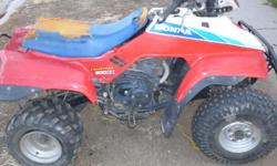 IN COLOR RED AND BLUE IS A HONDA QUAD IN WORKING CONDITION AND EXTRA TIRES,AUTOMATIC ONLY NEEDS TLC ASKING $350 CALL FOR INFO 909-233-2624 ASK FOR FITO