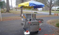 free standing hot dog cart- on tow trailer- has sink & cooler for soda. tow hitch for car or truck
3 - 4 years old.
contact jim at 561-355-2760