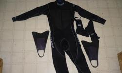 have a HOTLINE 4mm x 3mm mens small Millennium series wet suit for sale includes booties and flippers.
$90 dollars or best offer.
