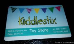 Kiddlestix Toy Store
Location: Tulsa, OK- 3815 S. Harvard
Balance-$264.46
Asking $200
NO EXPIRATION!
Do not have kids/ Great for someone who has kids or Grandkids, nephews or nieces
Serious inquiries only please!
Offers unique & a huge variety of toys,