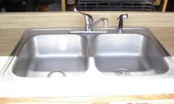 deep double bowl, stainless sink, can include spigots and sprayer. Over counter top mount.