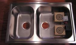 NEW Boholmen Double bowl inset sink by IKEA, stainless steel, L-30-1/8" D-19-5/8" H-7-1/8" includes sink stoppers w/strainers