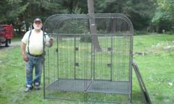 I am selling a large double wrought Iron parrot cage. It measures 32in. wide, 64in long and 64in. tall. My son stored it in my barn and no longer wants it.