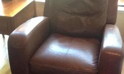 Crate and Barrel Leather Sofa and Matching Recliner. Feather and foam comfy seat cushions. Siena Brown color. In great condition. 2 1/2 years old.