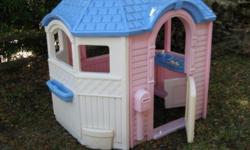 outdoor playhouse great for kids from ages 1-10 ;walls are 5feet in width anheight is 5an a half ft tall .constructed of durable plastic.located sarasota fl disasembled fits in most suv's.in really good condition