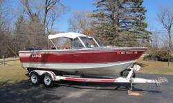 1988 20' Lund Baron, Family and big water boat with 2004 Mercury 150hp Opti Max and 2011 Mercury 9.9hp Pro Kicker. New interior at Lund factory in 2009 EZ loader trailer with electric winch. Garage Kept winter and summer. Excellent condition.