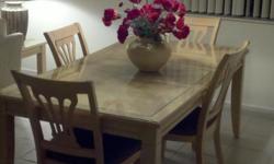 DINING ROOM SET: (Dining room table, 6 chairs with fabric seats, and one console table)
We are selling our Ashley Furniture dining room set and matching living room set from our SMOKE-FREE second home. Both the dining room table and the console have