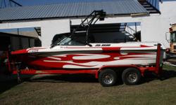 MAKE AN OFFER!!
WE FINANCE!!!
AWESOME BOAT! .... low hours, runs and looks great! The B-52 designed and built by Mike Brendel, is a great wakeboard model. It's has great pulling power provided by the Excalibur 330 hp and maintains the slower speeds