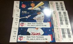 3 tickets for the 4th of July Section 112 row 10 Seats 5,6 and 7 (Lou Gehrig Bobblehead day)