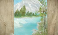 early spring mountain lake-serene. 16in.X20in oil painting on&nbsp;&nbsp;canvas.painted in 2012 by Montana artist D.F. Bell.