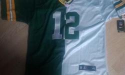 Split 50/50 Half white/Half green Aaron Rodgers jersey. Size 48. (Please contact by phone.)