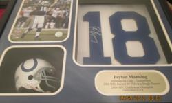PLEASE DO NOT LEAVE EMAILS CALL
YOU ARE LOOKING AT A PEYTON MANNING SIGNED JERSERY/PHOTO PIECE PROOF OF AUTHENTICITY
FOR MORE INFORMATION GO TO YOUTUBE.COM SEARCH Football Fans Sports Memorabilia or call () -