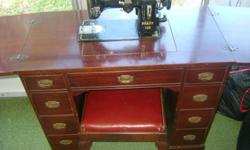 PFAFF SEWING MACHINE. BUILT IN THE EXECUTIVE DESK MODEL NO.188 IN WALNLUT, MAHOGANY AND LIMED OAK MACHINE CAN BE FIXED AROUND 1958 OR EARLIER MODEL.