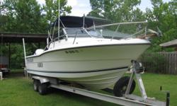 !990, 24 ft walk around cuddy cabin with twin, counter rotating 140hp Johnsons. GPS/Bottom machine, VHF, on board charger for 4 new batteries and an upgraded Aluminum trailer. Sleeps two and is great for offshore fishing. Pictures avaialble