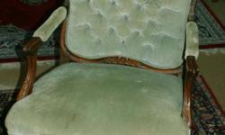 Queen Anne Chair antique, in the family over 60 years. Moss green velvet excellent condition.