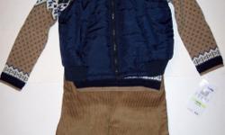 QUILTED VEST - SWEATER - PANTS SET (3 PC)&nbsp;"Baby Togs". Navy nylon quilted vest, with a beige and navy fairisle sweater, and tan corduroy pants. It doesn't get any better than this! &nbsp;Sizes 2t and 4t. &nbsp;&nbsp;To purchase visit: