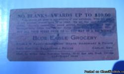 Blue Eagle Grocery On Front Of Card.When Properly punched Good For 40 Cents In Trade On Back Of Card. Dark Spot On Front Of Card Otherwise Card Is In Good Condition For Being That Old.See Photos. If Interested Call Joe At 801 255 5393.