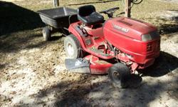 Troybuilt 42 inch, riding lawnmower, 19 hp motor, with trailer