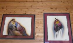 A big beautiful pair of Robert Redbird paintings. Professionally framed and 2Xmatted. Frames are approx. 39X31 with visuals 32 X 30. I bought these paintings unframed in 2005 and had them framed and matted. Both are in very good condition and signed by
