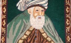15" x 20" hand made persian rug of great Rumi Poet