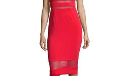 SAVE - ON THIS JAY GODFREY MCGUINN RED DRESS ONLY $227.00!
THAT'S RIGHT IT'S BEEN MARKED DOWN FROM $324 TO $227!
MIDI DRESS FULLY LINED WITH THE EXCEPTION OF SHEER PANELS
&nbsp;
AT THE WAIST AND HEM LINE. HALTER NECK STYLE WITH HIDDEN
&nbsp;
BACK ZIPPER