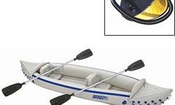 Sea Eagle 370
Inflatable 2-person Kayak
Startup Package
Includes 2 Paddles and Pump
brand new!!
The SE-370 inflatable kayak packs down for easy storage, but has cargo space for camping supplies for several days. An inflatable kayak can be used for