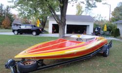 20ft Sleekcraft Aristocrat Tunnel V-Hull. It seats six people. It has a freshly built Mercury 2.5 liter outboard. It has 250+ HP. The engine has very low hours on it , it sounds great and runs very strong. The boat is sitting on a nice single axle trailer