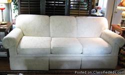 Off white brocade sofa with 3 cushion seat and arm covers. Like new, clean excellent condition. Originally over $1,000. Custom uphostery from Gladhill Furniture in Middletown, MD.