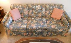 Floral matching sofa and loveseat. white floral design over mint green. excellent shape. &nbsp; Sofa $99, LS $75