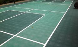 Used Court tile. Came off exsiting court roughly 28 by 52. Has full pickleball court and 2 basketball keys