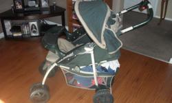 Eddie Baur stroller with car seat. Item has been used but is clean.