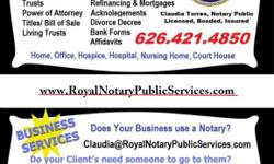 http://www.RoyalNotaryPublicServices.com
&nbsp;
WE ARE A FAST PROFESSIONAL MOBILE NOTARY PUBLIC SERVICES COMPANY
&nbsp;
Last Minute Notary? NO PROBLEM...
&nbsp;
24/7 Hablamos Espanol!
&nbsp;
We come to YOU! No worries long distance, the hour, or how big