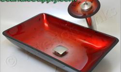 Red Foiled Hand Painted and Foiled Designer Series Glass Vessel Sink
Dimensions: Tray Style 22 in Wide x 14 in Deep x around 4.15 in High
Energize your bathroom decor with this 17mm Extra thick tempered glass vessel sink. The outside finish is Matte.
