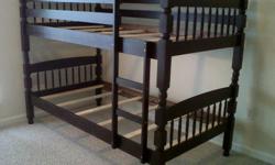 New solid wood bunk bed set without mattress in factory box I have a honey oak and mocha left from job for $180.00 each set. Beds can separate into two matching twin beds. I have two new inner spring 7 inch bunkie mattress with built in bunkie boards