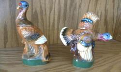 THIS IS MINI NO.3 AND MINI NO.4 OF THE MINATURE SERIES OF WILD TURKEY CERAMIC DECANTERS. THEY WERE MINATURE COPIES OF THE ORIGINAL WILD TURKEY CERAMIC BOTTLES. EXCELLENT CONDITION, NO DAMAGE.