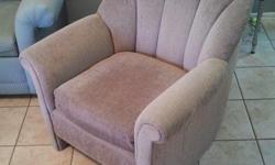 Beautiful, comfortable uphostered chair.&nbsp; Light violet/purple&nbsp;in soft brushed fabric.&nbsp; Classic shell back design.&nbsp; Very good condition.&nbsp; Must sell.&nbsp; See to appreciate quality.