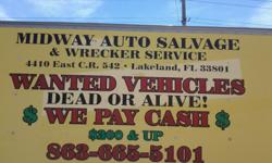 USED AUTO PARTS WITH LIFETIME WARRANTY ON ALTERNATORS BATTERIES STARTERS RADIATORS AND MORE.WE INSTALL WHAT WE SELL.CALL MIDWAY AUTO SALVAGE AT 863-665-5101