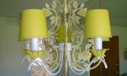 Hanging chandeleir for dining room or nook areas. Beautiful details of roses & vines in creamy yellow & cream colors. Option too included in price is ceiling mount light.