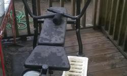 Cement free weight bench with dumbbells & cement weights.. Used twice.. Great condition.. Basically brand new.. Taking up space