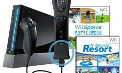 Description:
Wii Console- Black. Includes Black Wii Console, Black Wii Remote Plus, Black Nunchuk, Wii Sports and Wii Sports Resort. Wii Sports Resort takes the inclusive, fun and intuitive controls of the original Wii Sports to the next level,