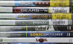 Gears of War $10
Front lines $10
far Cry $10
Gears of War 2 $15
Cabela's Big Game Hunter $15
Bioshock $15
Fallout 3 ~SOLD
Sonic Unleashed $30
Bayonetta $30